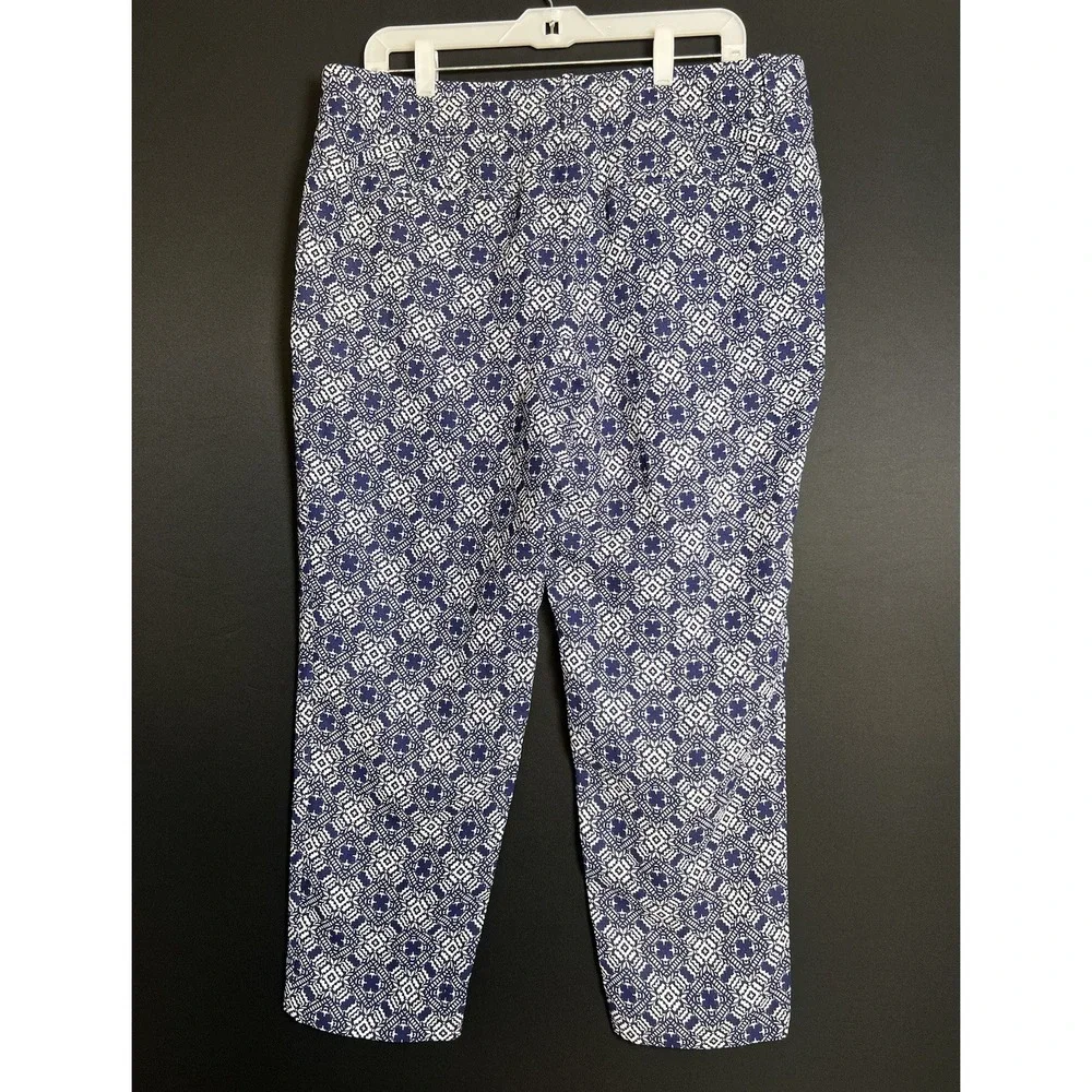 J. Crew Cropped Printed  Front Blue White Dress Pants Sz 14